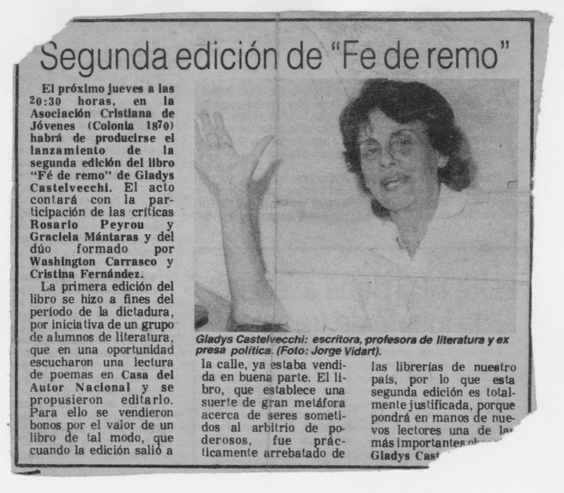 Nota de prensa a propósito de la presentación de Fe de remo (1986)