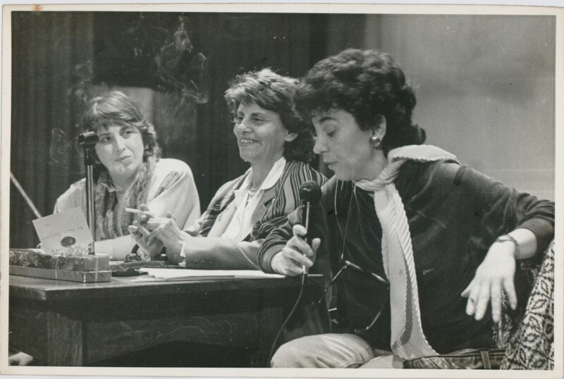 Rosario Peyrou, Gladys y Graciela Mántaras en la presentación de Fe de remo (1986)