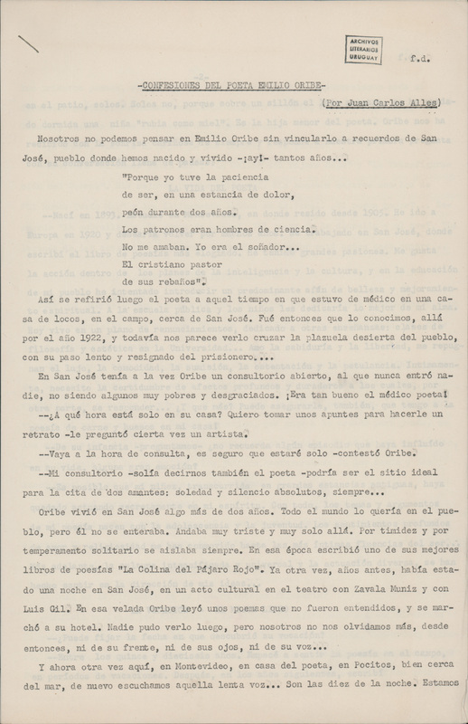 Confesiones del poeta Emilio Oribe, Mundo uruguayo, 23.XI.1933