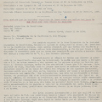 Nota enviada por la Sociedad Argentina de Escritores con motivo del cese como cónsul en Misiones, 1934